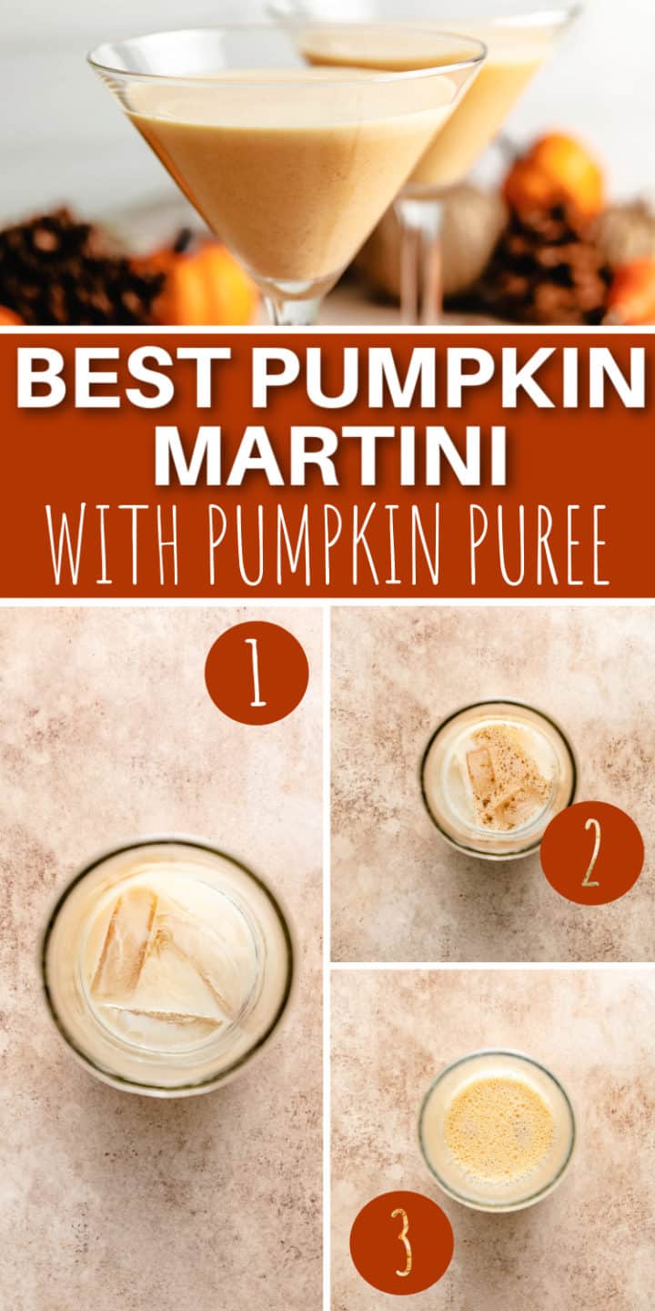 Collage showing how to make a pumpkin martini.