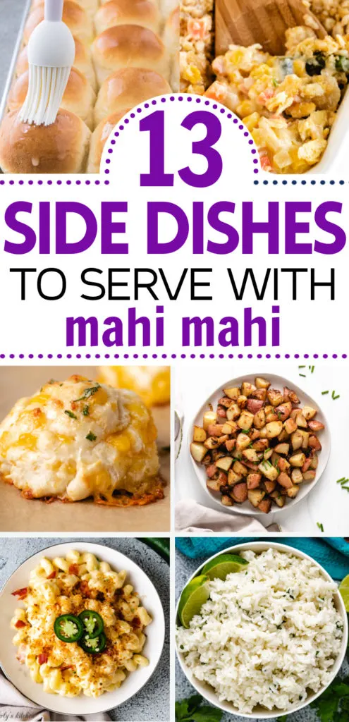 Several photos of mahi mahi side dish recipes in a collage