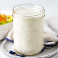 Ranch dressing in a mason jar.