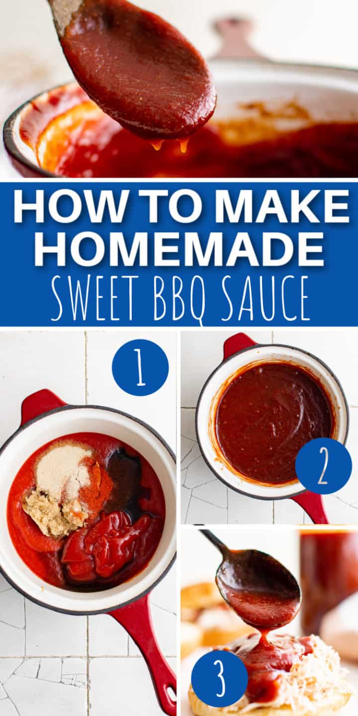 Collage showing how to make bbq sauce.