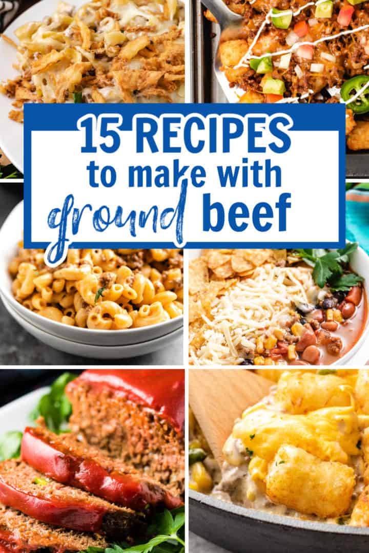 Several photos of beef recipes in a collage.