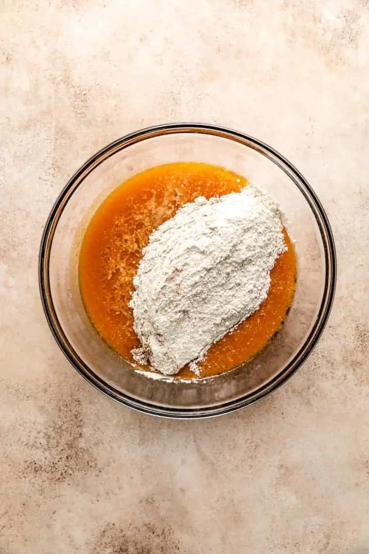 Flour mixture added to pumpkin sugar mixture.