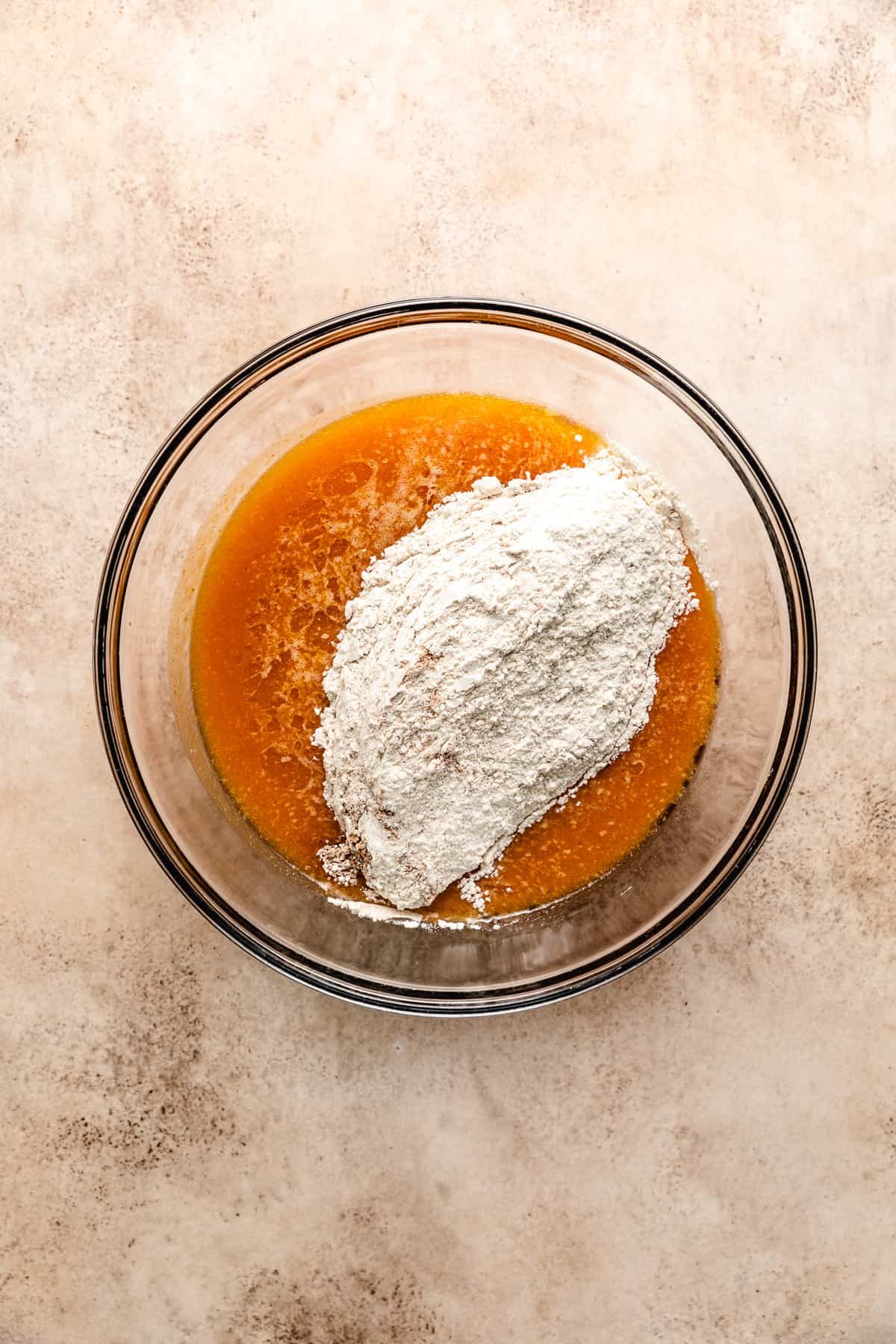 Flour mixture added to pumpkin sugar mixture.