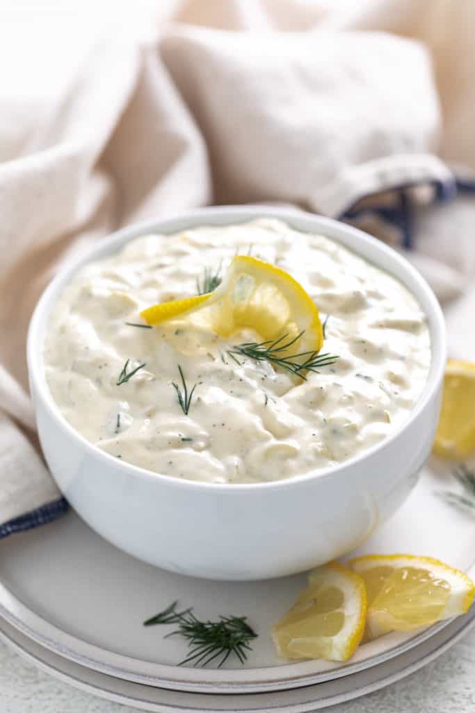 Condiment used for fish and seafood with dill and lemon.