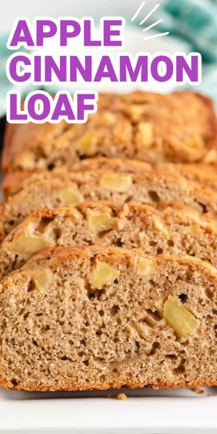 Close up view of sliced apple bread.