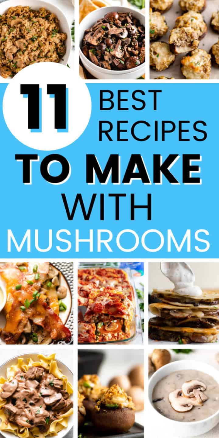 Collage of photos of recipes with mushrooms.