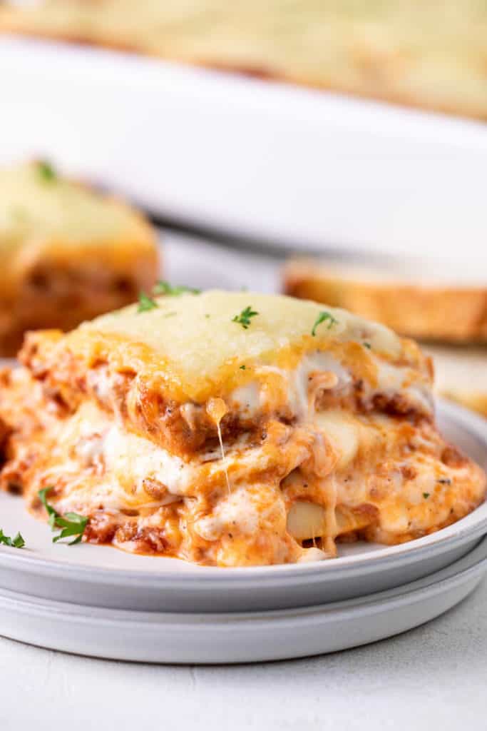 Side view of sliced lasagna.