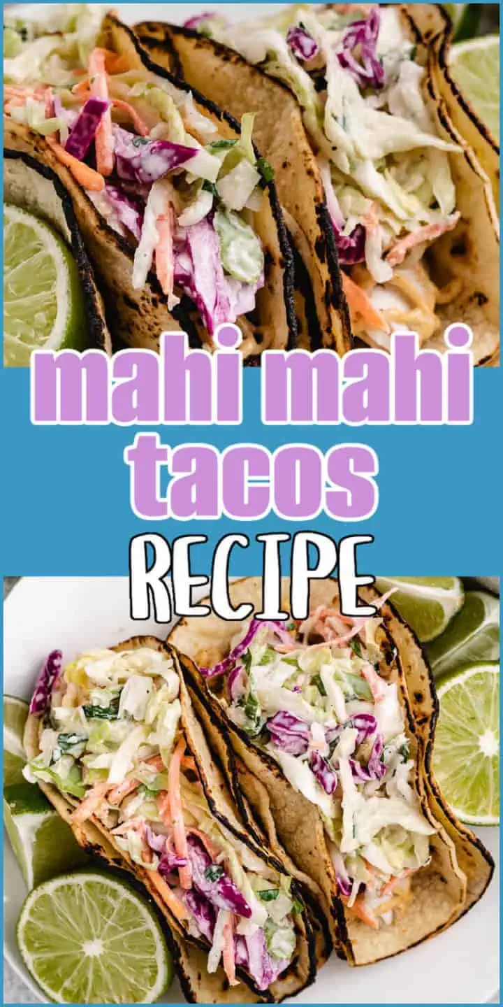 Two photos of fish tacos in a collage.
