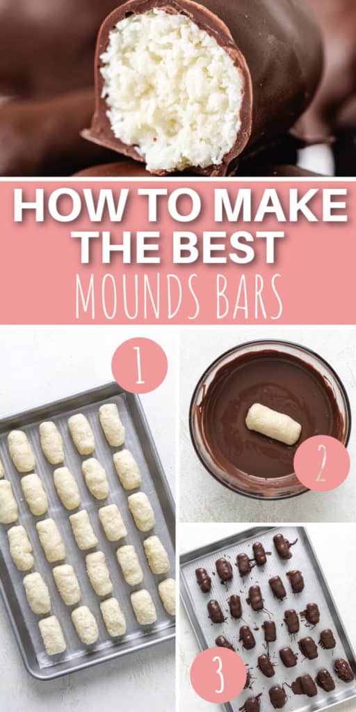 Collage showing how to make homemade mounds bars.