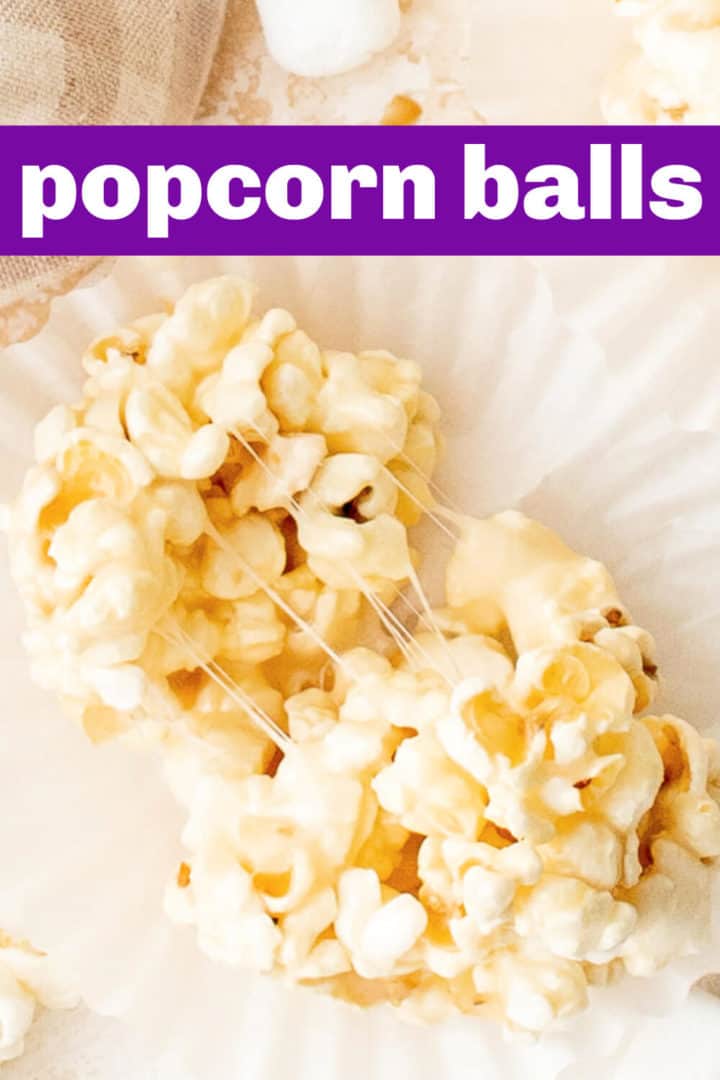 Popcorn candy ball pulled into two pieces.
