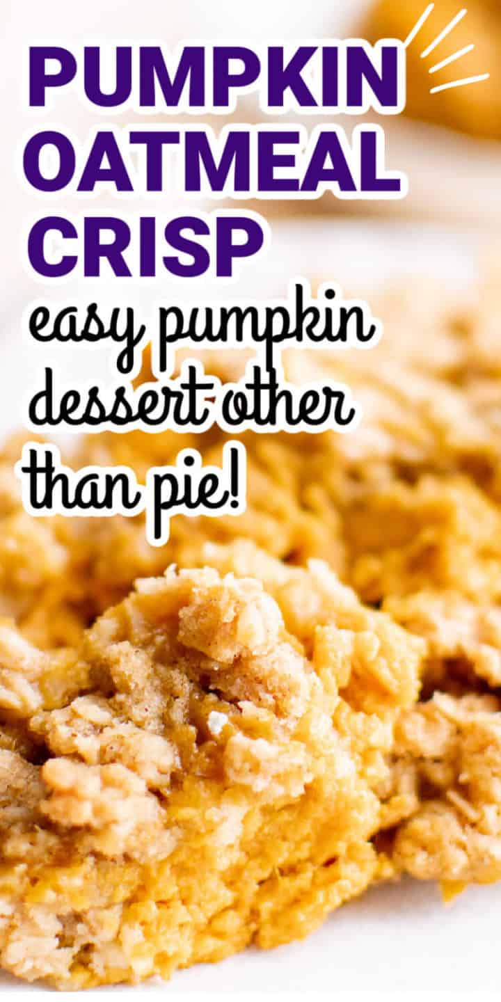 Pumpkin Crisp Close up view of a serving of pumpkin crisp on a white plate.