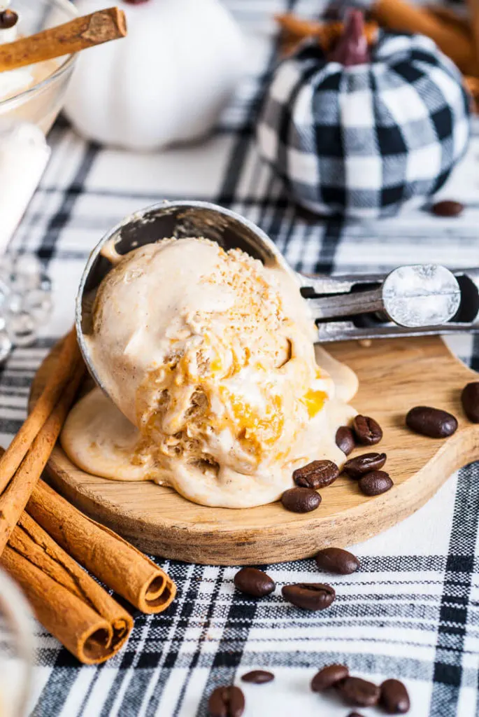 Ice cream scoop with melted ice cream.