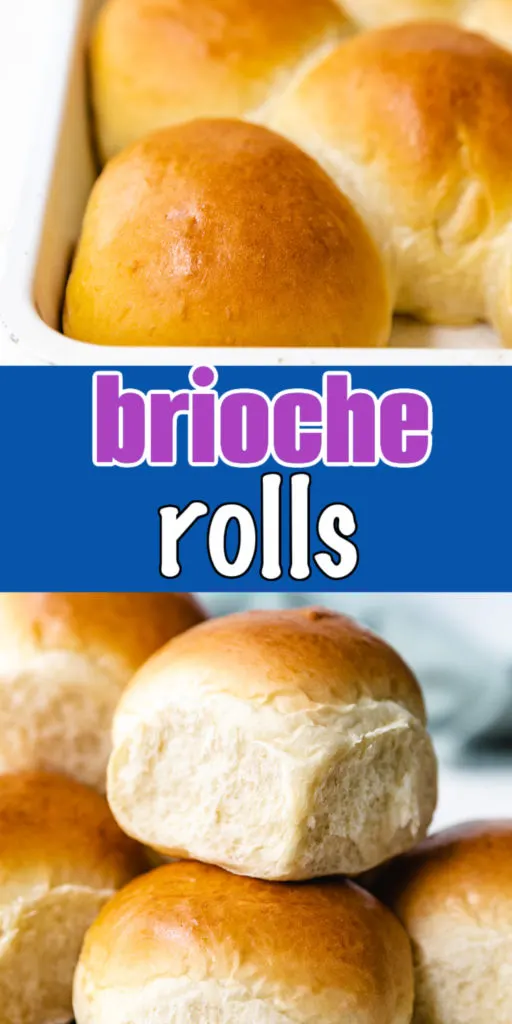 Two photos of brioche rolls in a collage.