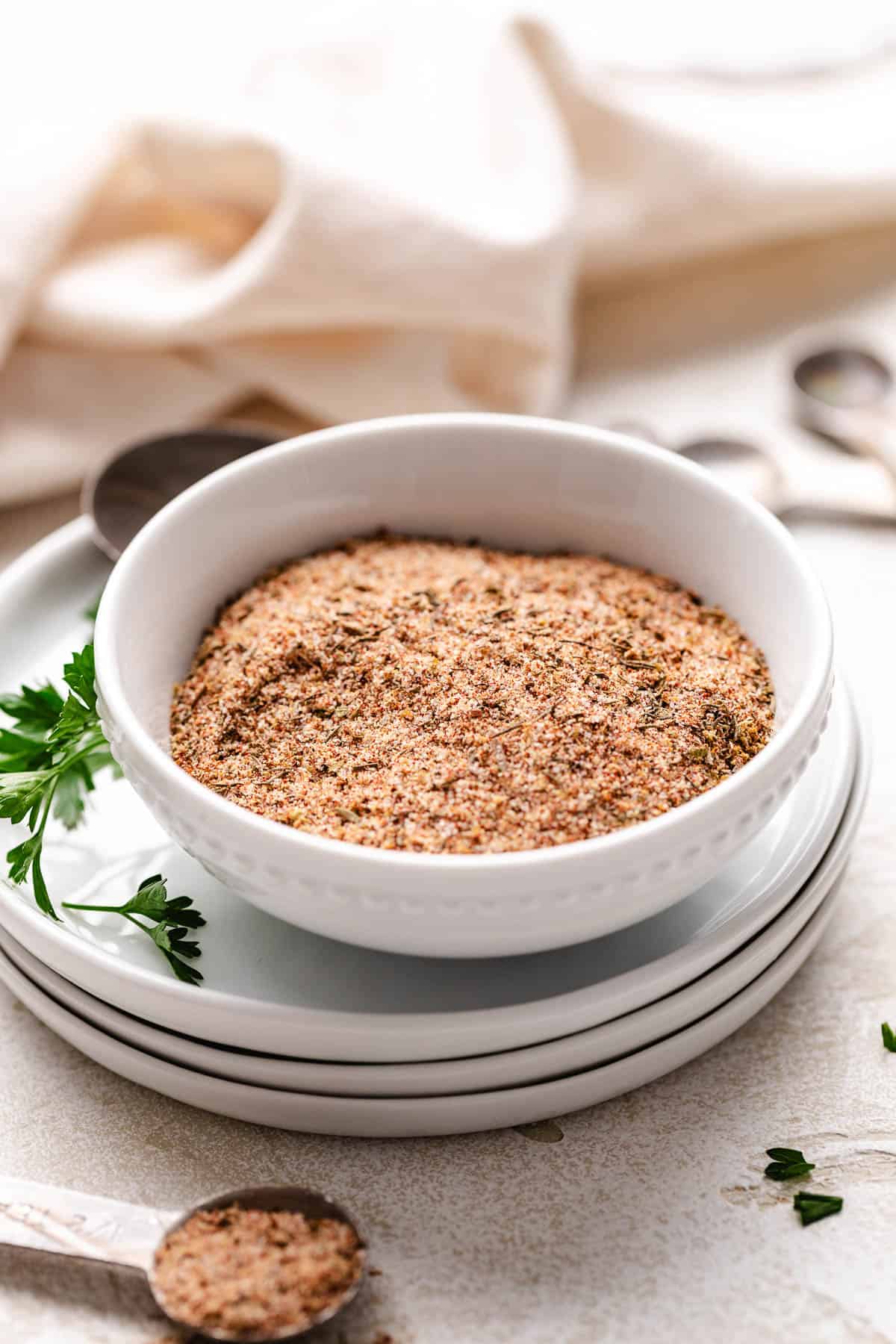 White bowl filled with seasoning blend.