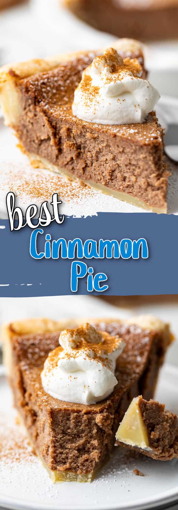 Two photos of cinnamon pie in a collage.