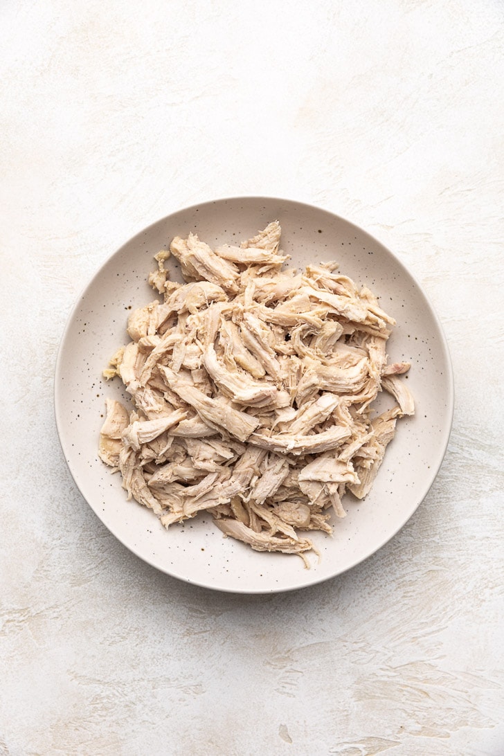 Shredded chicken on a plate.