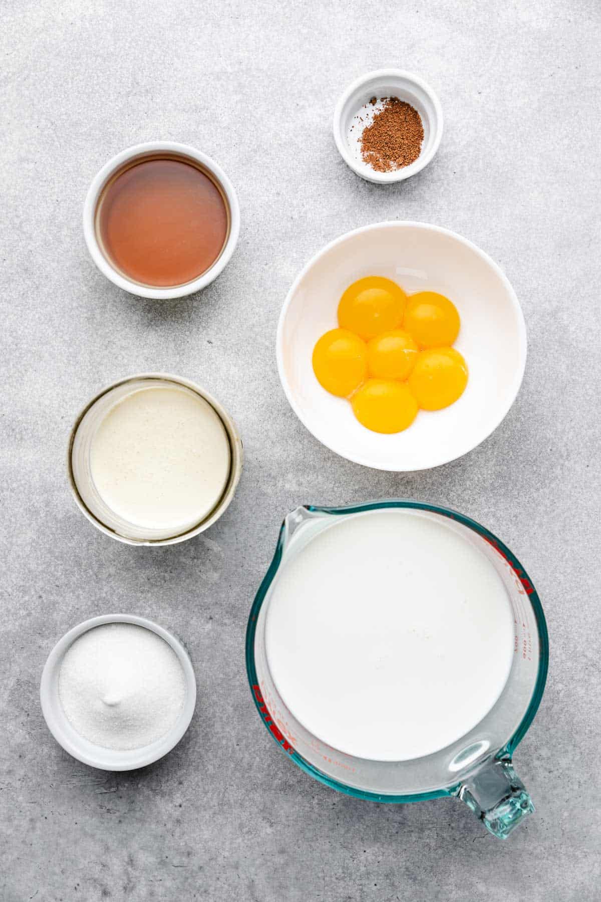 Ingredients used to make homemade egg nog.