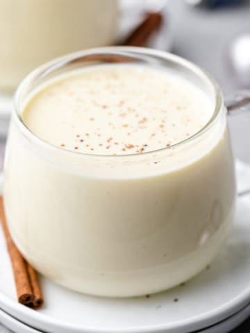 Close up view of eggnog sprinkled with eggnog.