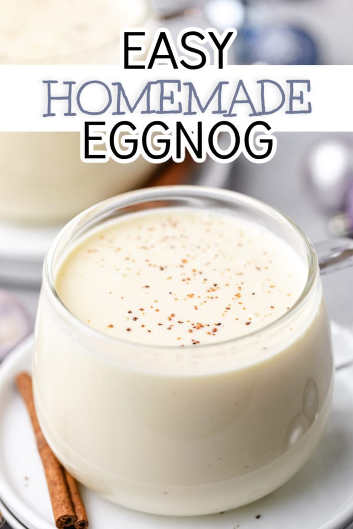Nutmeg sprinkled over a mug of homemade eggnog.