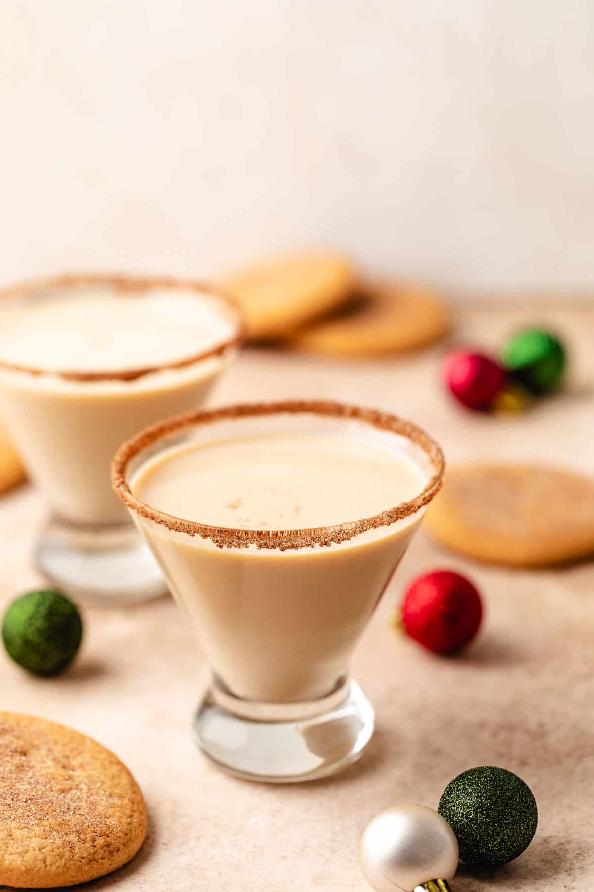 Snickerdoodle cocktail with cinnamon sugar rim.