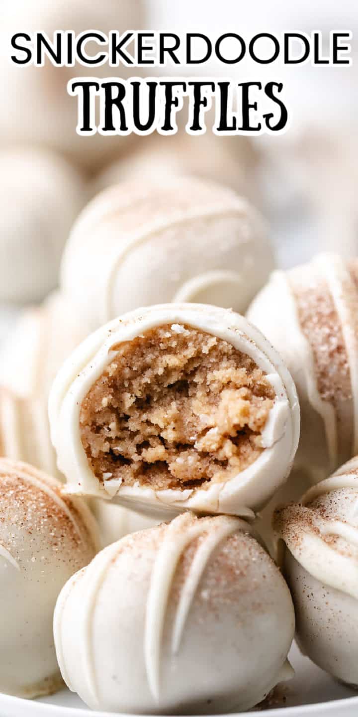 Close up view of a stack of snickerdoodle truffles.