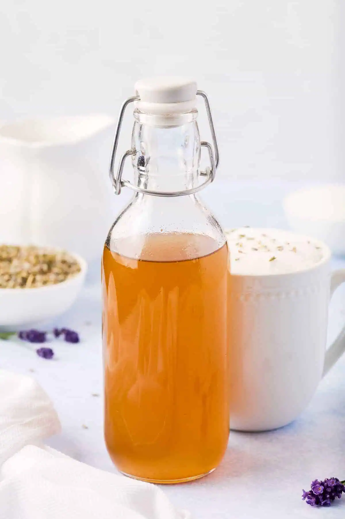 Bottle of lavender syrup.
