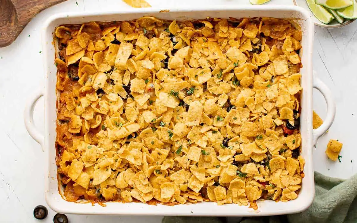 Taco casserole with fritos.
