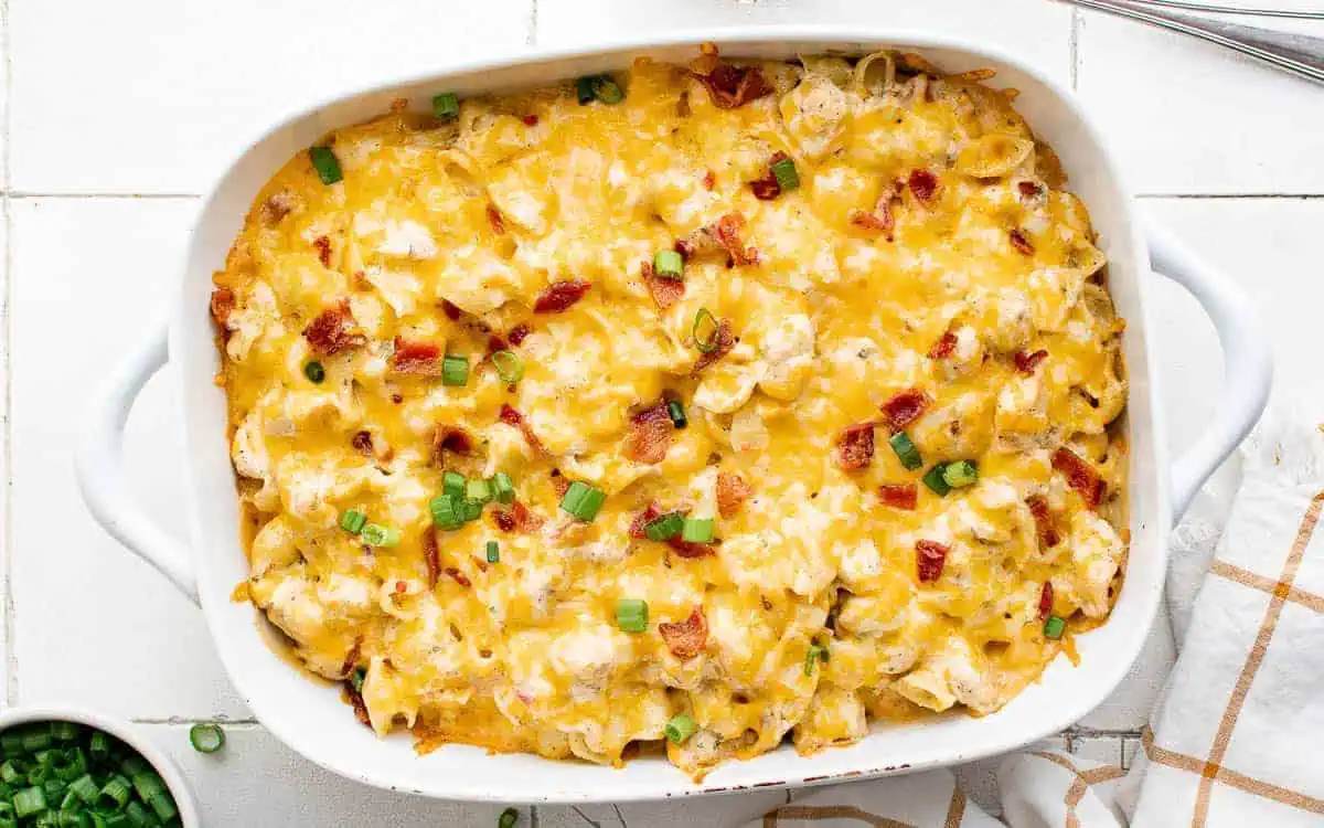 Cheesy chicken bacon ranch casserole.
