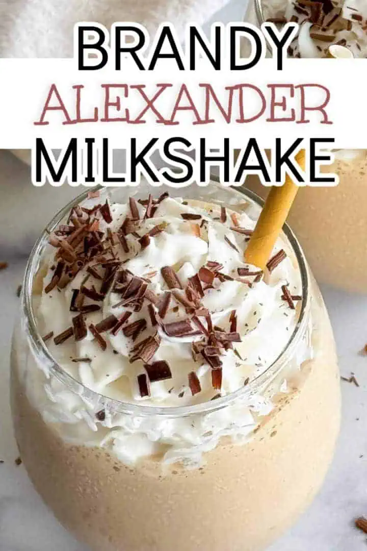 Brandy alexander milkshake in a glass with chocolate shavings.