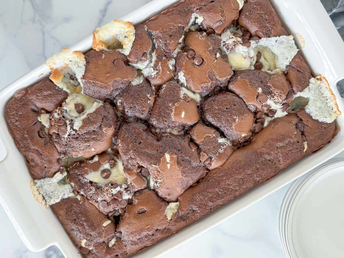 German chocolate earthquake cake in a pan.