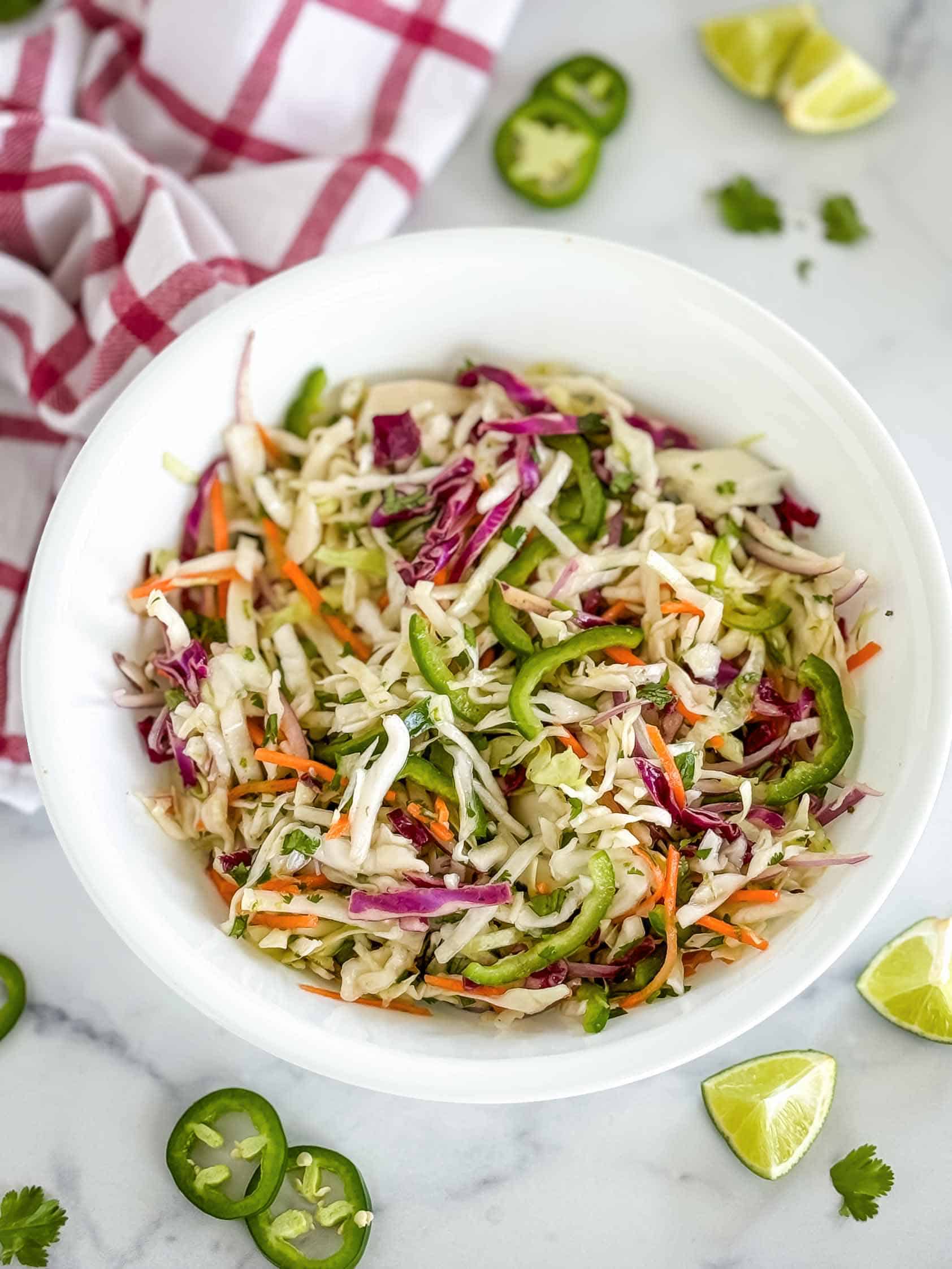 Mexican Taco Slaw Taco slaw in a serving dish.