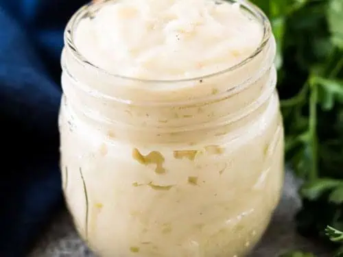 Mason jar filled with cream of celery soup substitute.