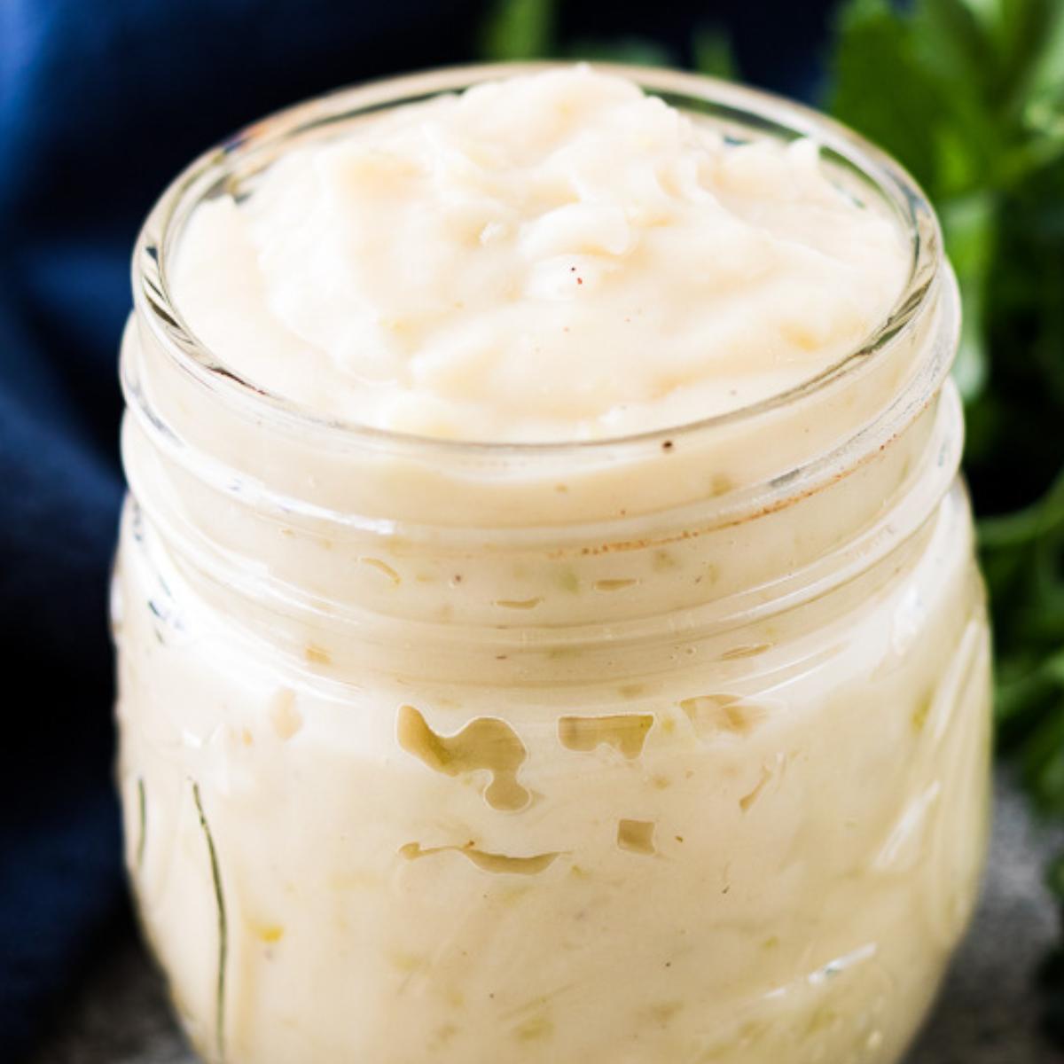 Mason jar filled with cream of celery soup substitute.