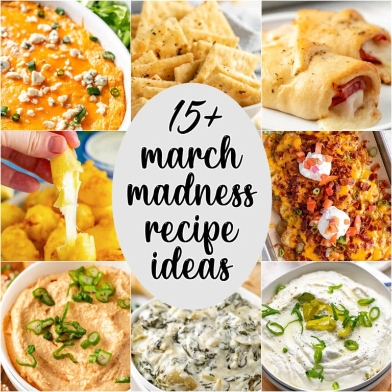 Collage showing basketball snacks and appetizers.