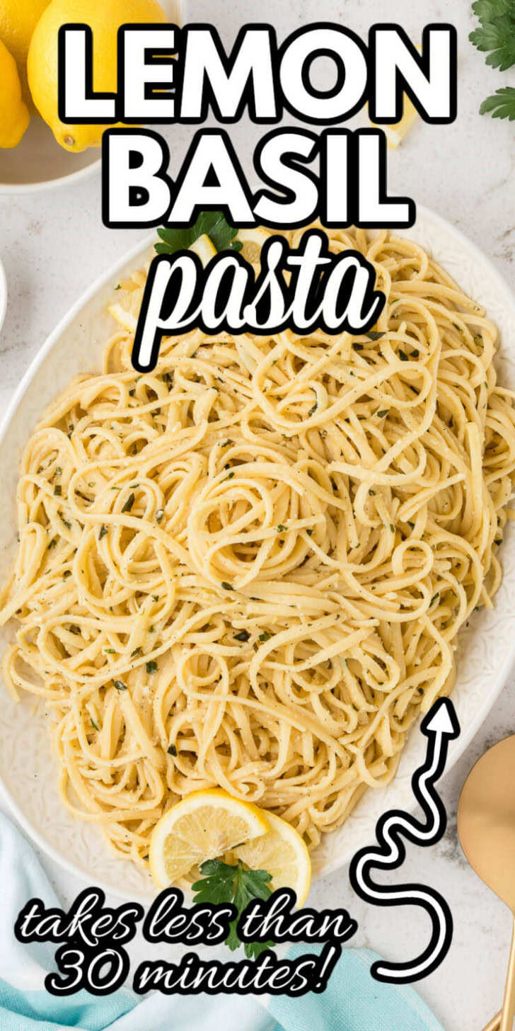 Overhead view of pasta on a platter.