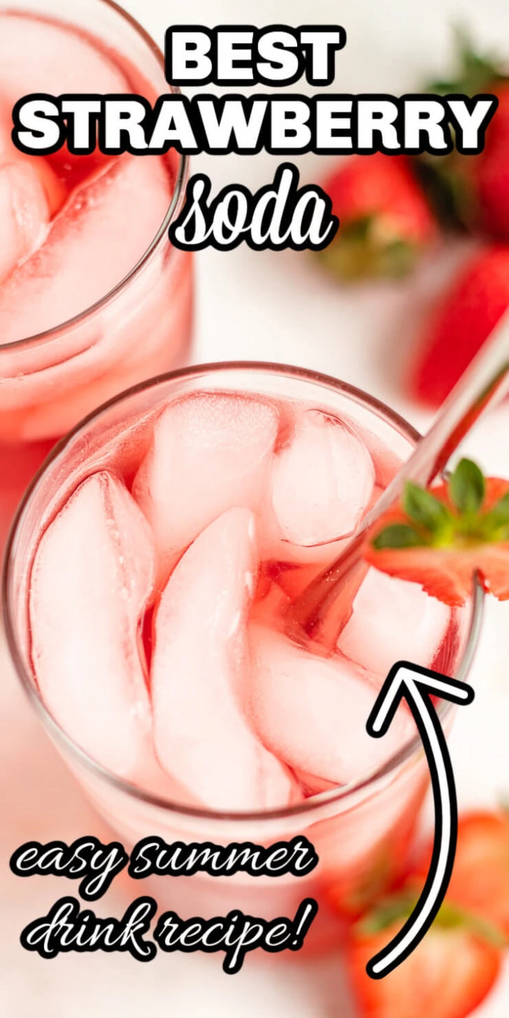 Overhead view of ice in a glass of homemade soda.