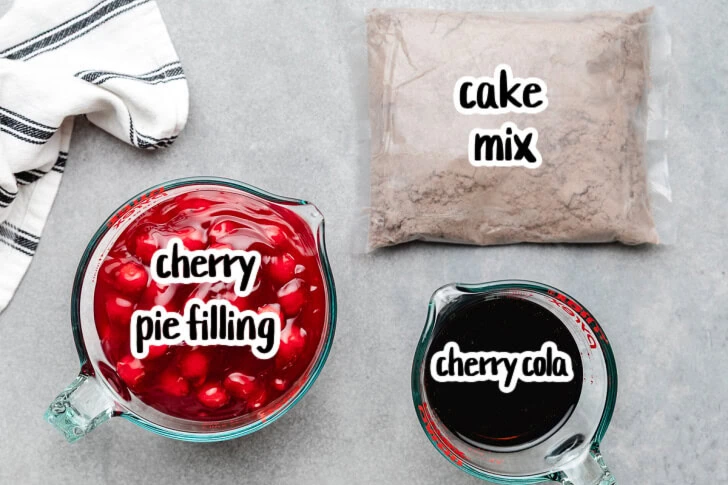 Ingredients needed to make chocolate dump cake.
