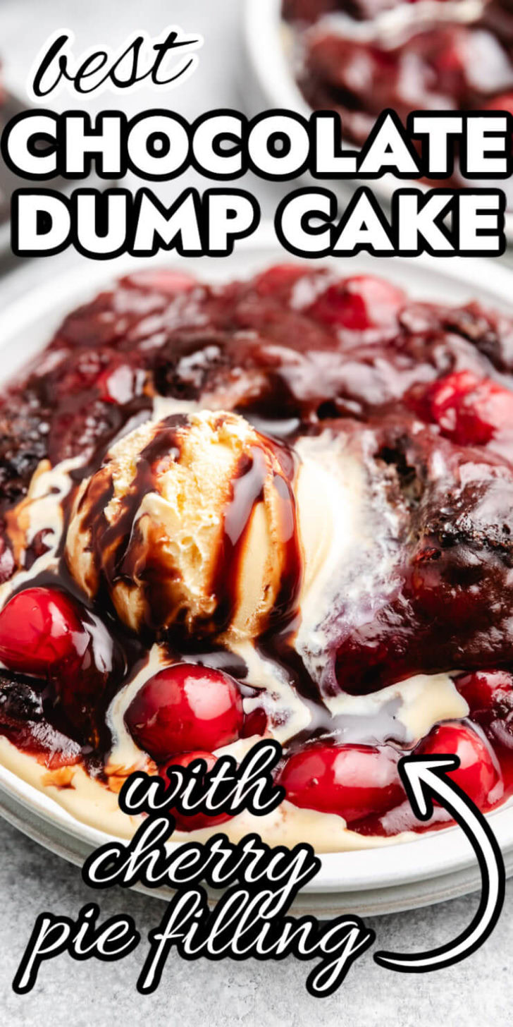 Plate filled with cherry chocolate cake and ice cream.