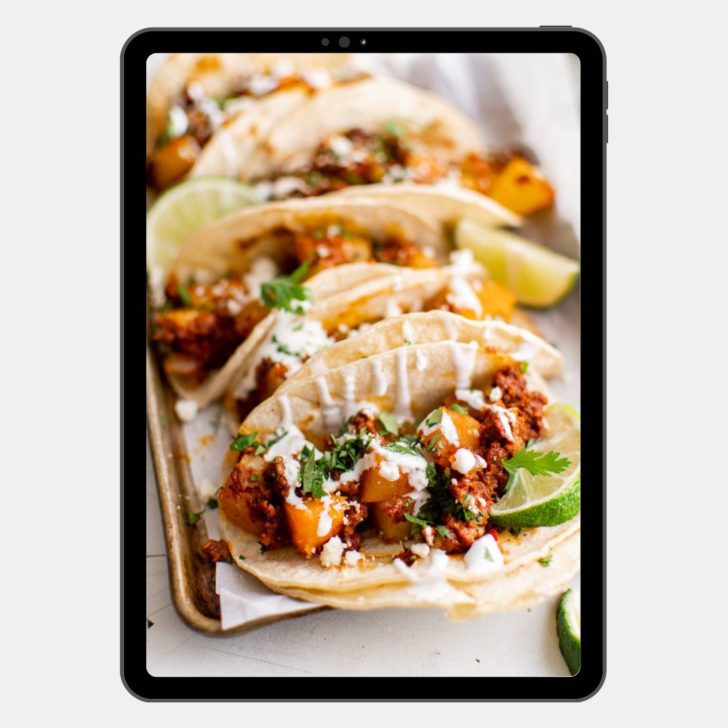 Weekly Meal Plans Photo of a taco on a tablet.