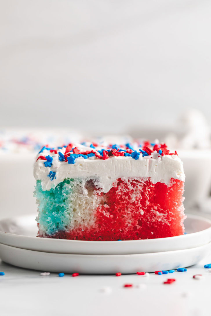 Jello poke cake with sprinkles.
