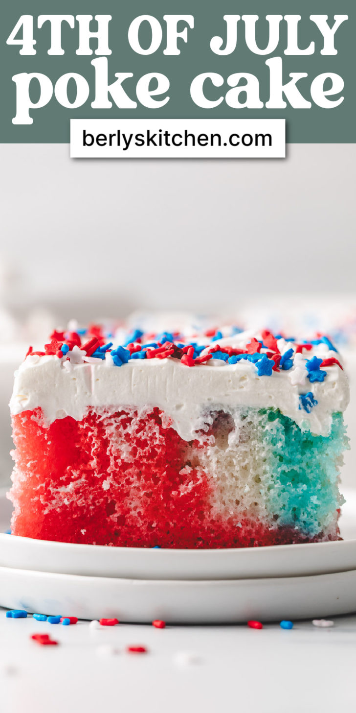 Slice of cake with red, white, and blue sprinkles.