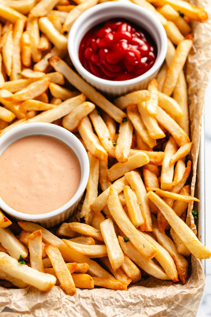 French fries on a tray.