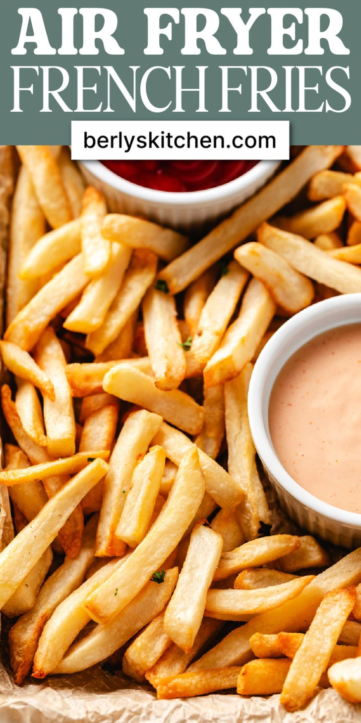 Air fryer french fries on parchment.