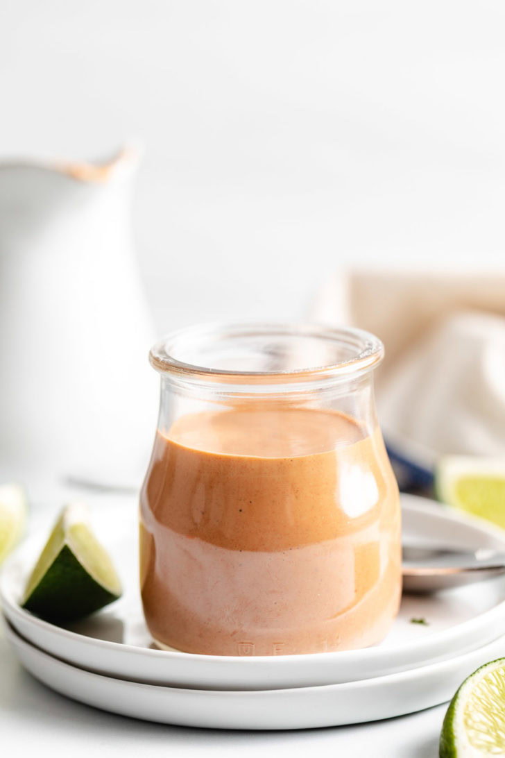 Small jar of chipotle cream sauce.