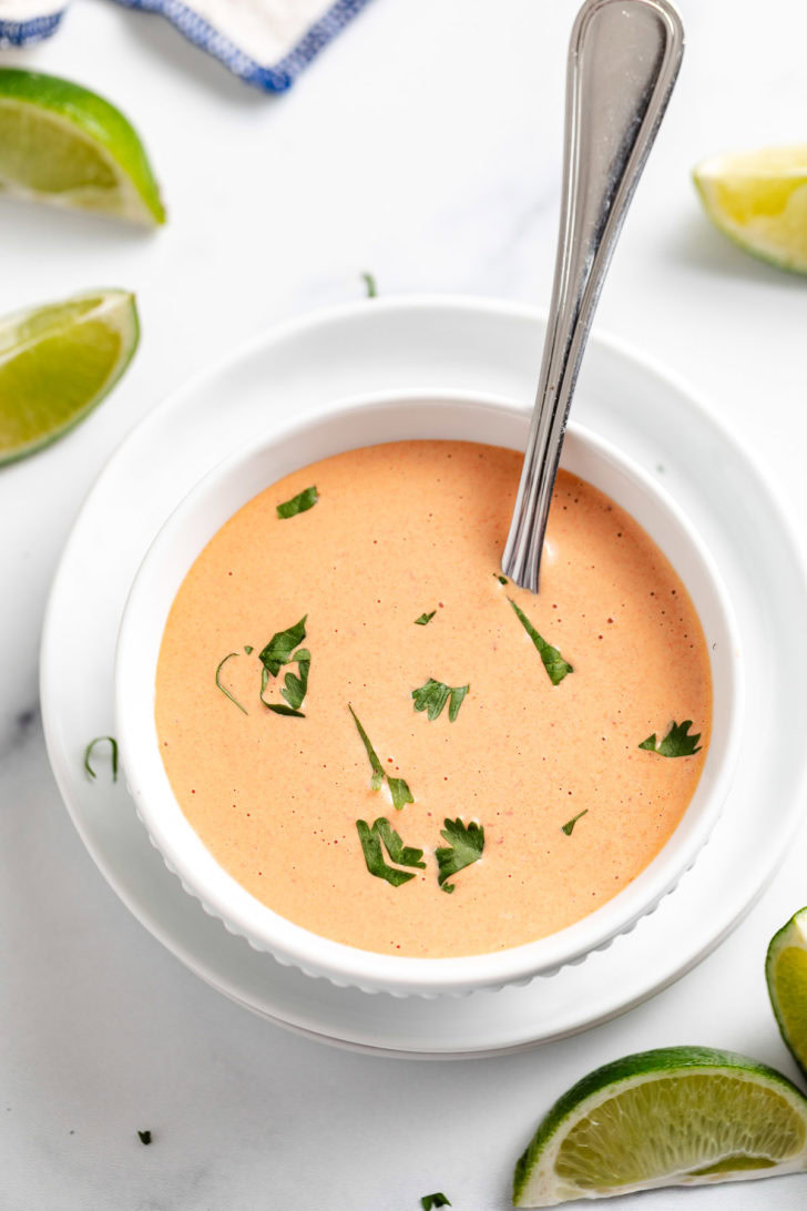 White bowl filled with chipotle sauce.