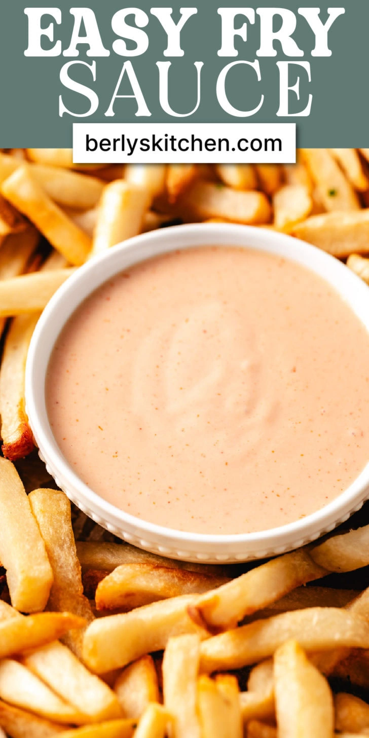 Close up of fry sauce in a white bowl.
