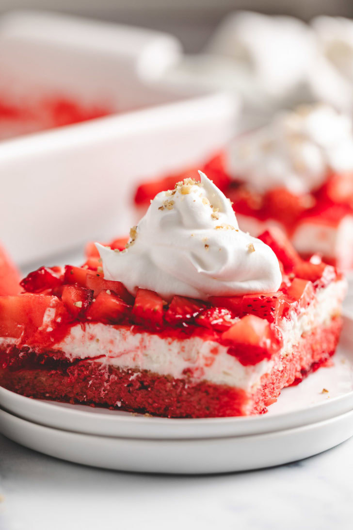 Strawberry delight on a white plate.