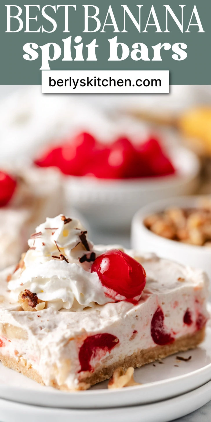 Banana split bars with a cherry on top.