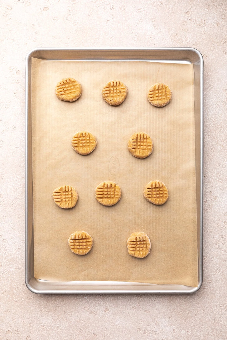 Cookie dough on a pan.