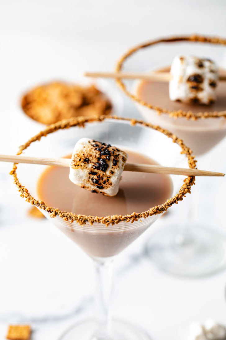 S'mores Martini S'mores cocktail with hot fudge rim.
